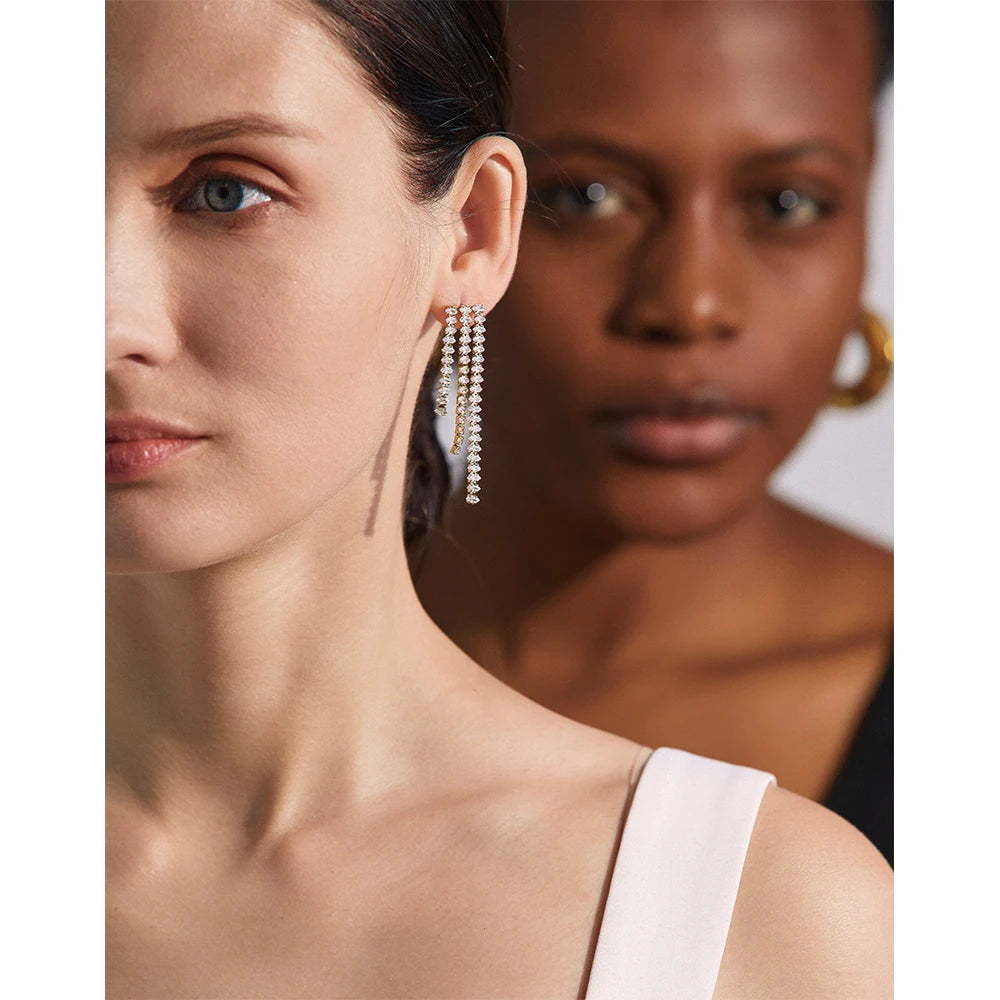 Yhpup Waterproof Luxury Bling AAA Cubic Zirconia Tassel Drop Stainless Steel Dangle Earrings Party Aesthetic Fashion Jewelry