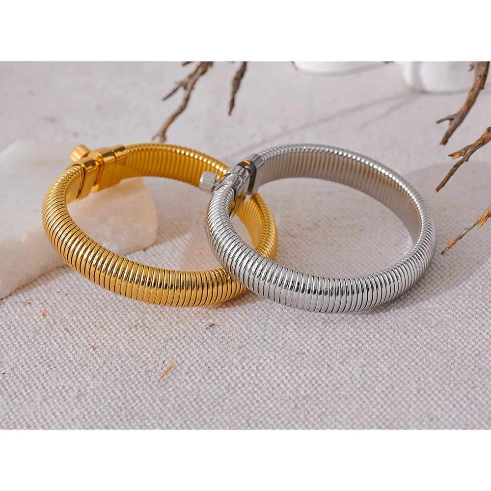 Yhpup Stainless Steel Elastic Thick Metal Bracelet Bangle Statement CZ Popular Fashion Unisex Jewelry for Men Women Waterproof