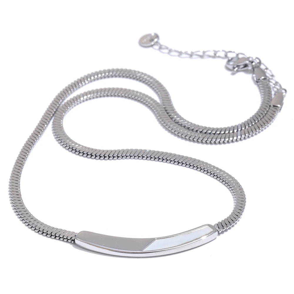 Yhpup Exquisite Chain Stainless Steel Natural Shell Collar Necklace Tarnish Resistant 18K PVD Plated Stylish Daily Jewelry Gift