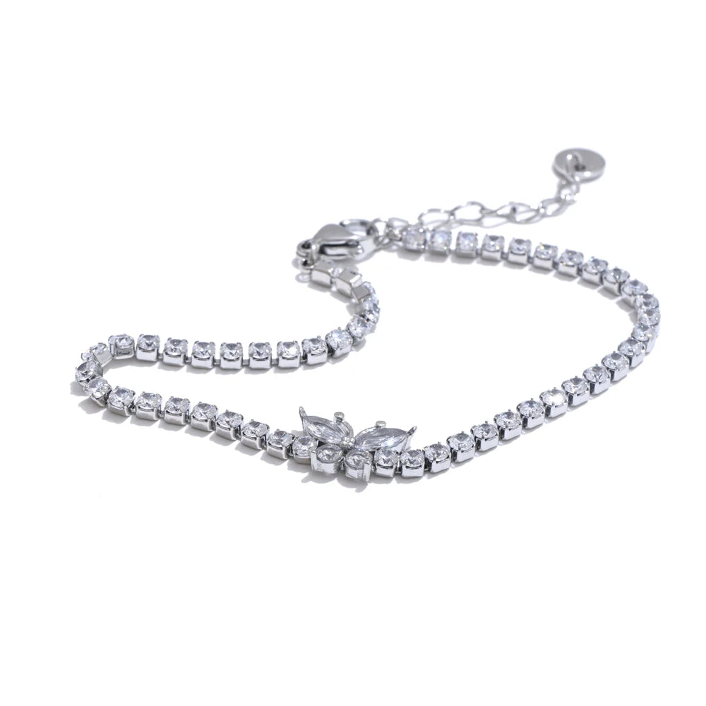 Yhpup High-Grade Accessories Bling Cubic Zirconia Butterfly Bracelet Bangle Gold Silver Color Stainless Steel Delicate Jewelry