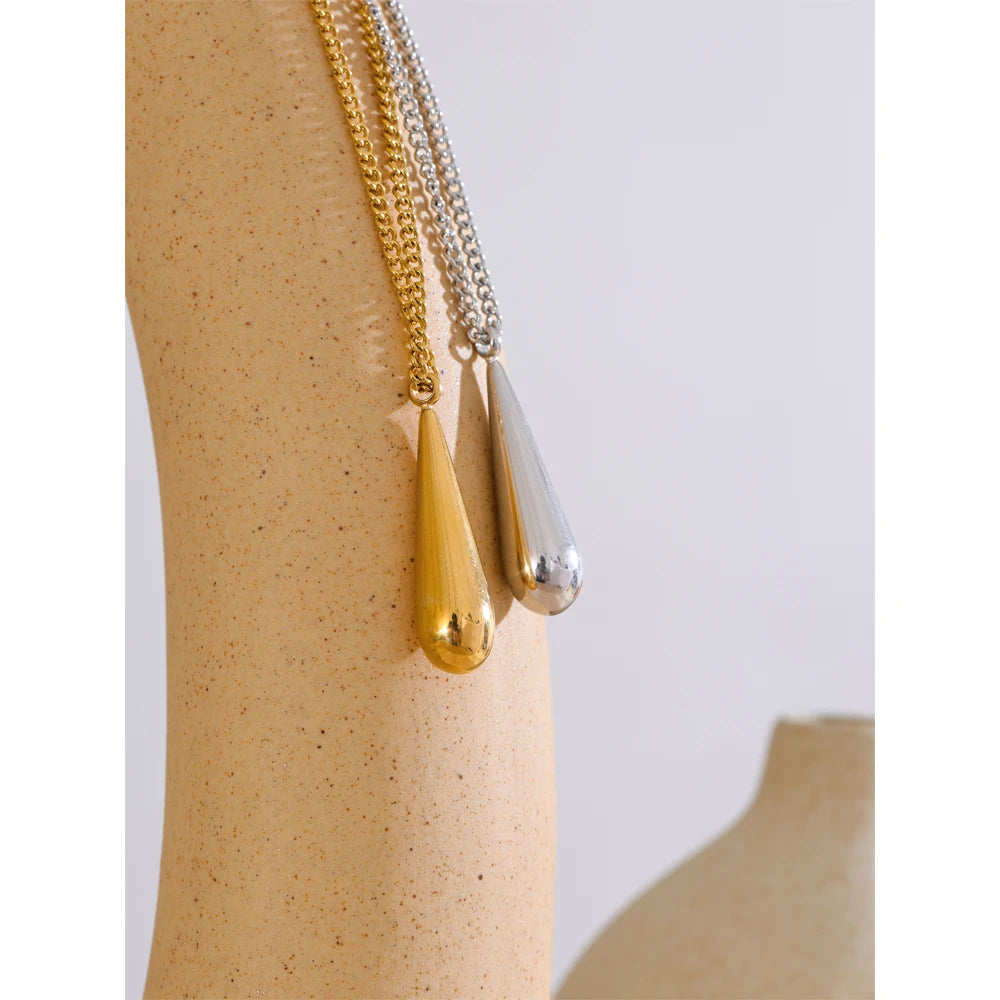 Yhpup Stainless Steel Metal Water Drop Pendant Necklace Minimalist Chic Collar Jewelry for Women Accessories