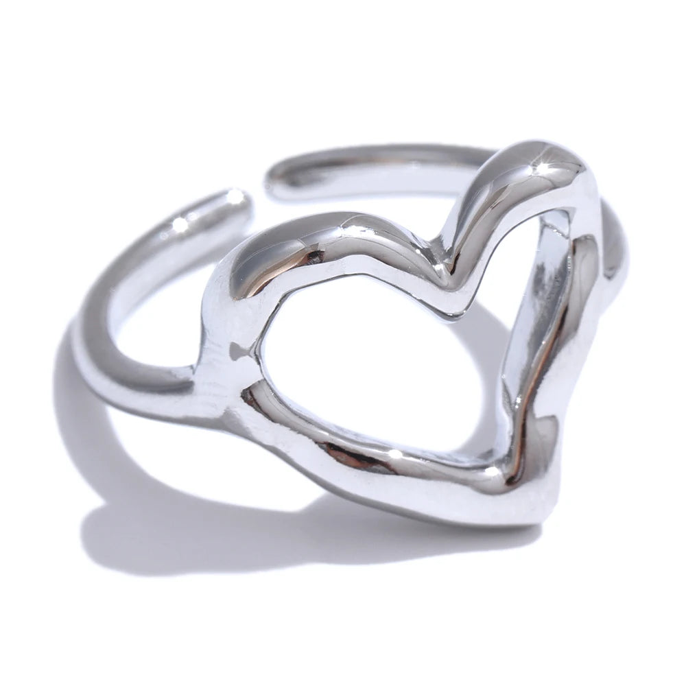 Yhpup Minimalist Stainless Steel Heart Love Hollow Ring Women Rust Proof Charm Finger Jewelry Wholesale Bijoux