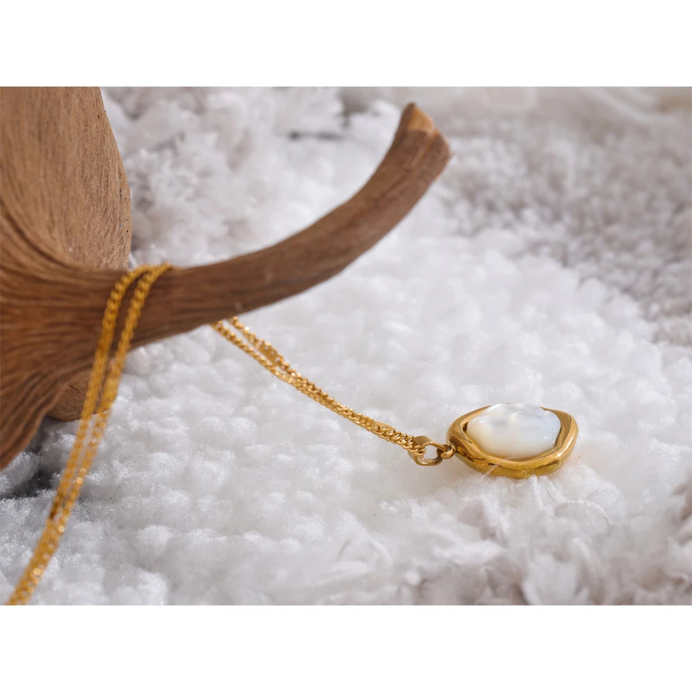 Yhpup 316L Stainless Steel Thicker Natural Shell Chic Pendant Necklace 18K Gold Color High Quality Delicate Collar Jewelry Gift