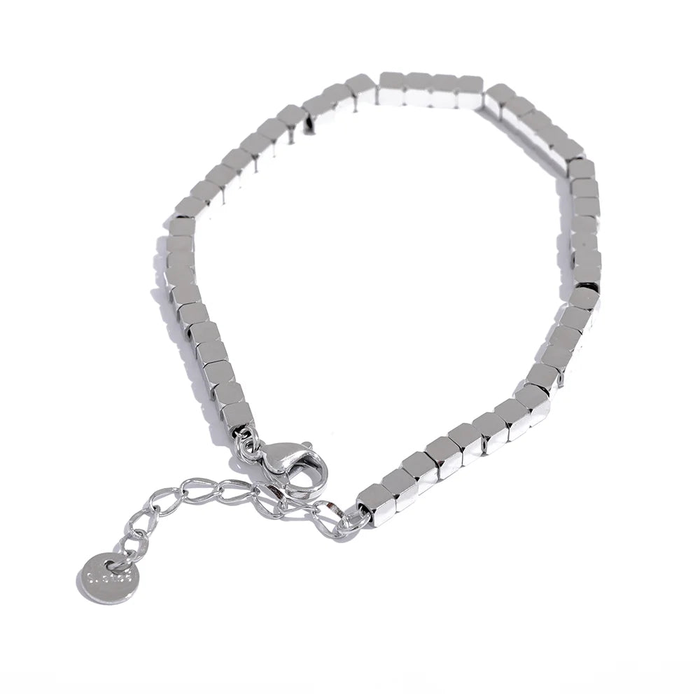 Yhpup Polished Square Beads Handmade Stainless Steel Stylish Bracelet Bangle High Quality Trendy Waterproof Jewelry Brand Men