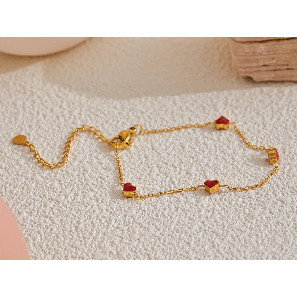 Yhpup Double Side Enamel Heart Chain Chic Bracelet Bangle Gift Stainless Steel Fashion Charm Korean Golden Jewelry Women