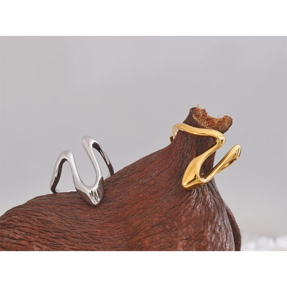 Yhpup Rust Proof Stainless Steel Metal U Shape Fashion Minimalist Adjustable Ring Fashion Jewelry Accessories Real Gold Plated