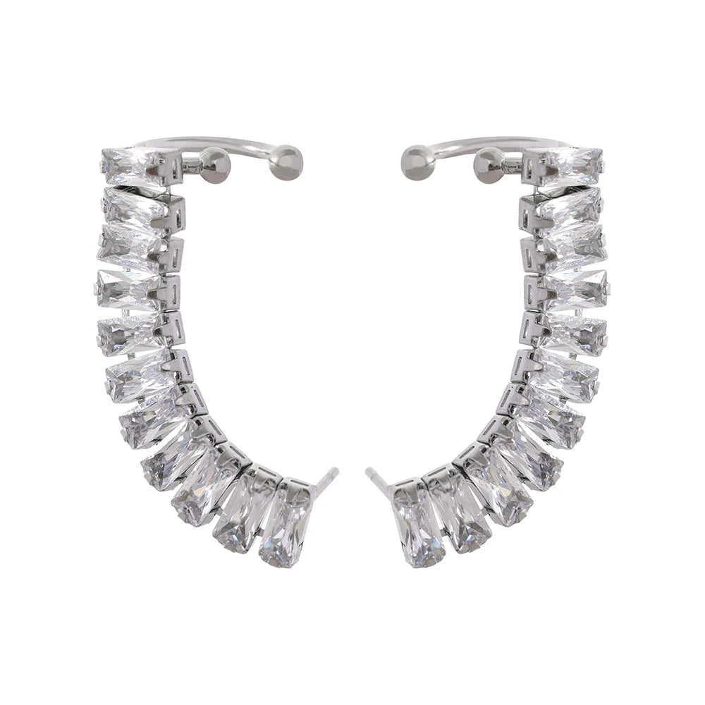 Yhpup Exquisite Luxury Bling Cubic Zirconia 18K Gold Plated Stainless Steel Ear Clip Earrings Stylish Charm Jewelry Women