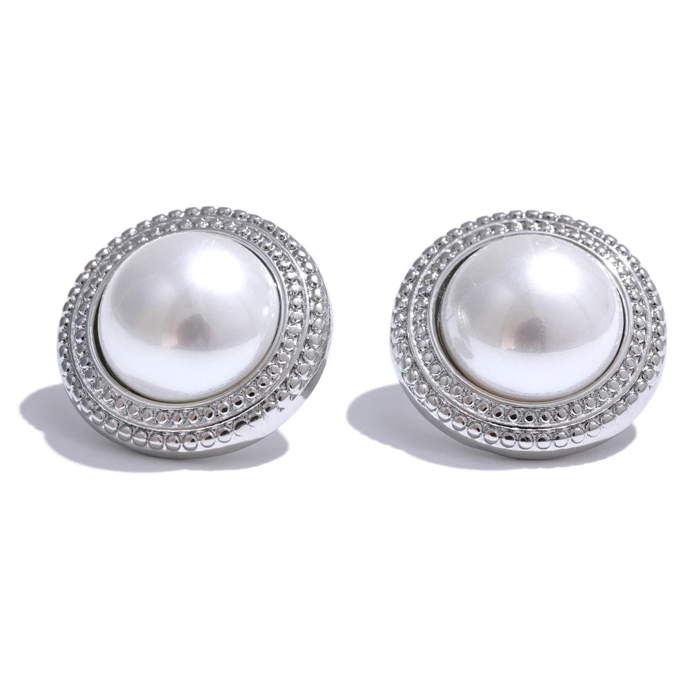 Yhpup Korean Imitation Pearls Round Stud Earrings Anti Allergic Elegant Classic Daily Fashion Gold & Platinum PVD Plated Jewelry