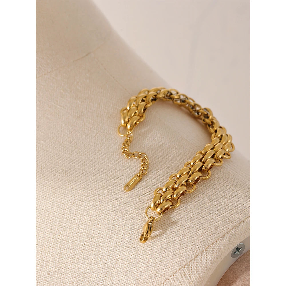 Yhpup Stainless Steel 18k Gold Plated Metal Width Cuban Chain Adjustable Charm Bracelet Bangle Fashion Statement Trendy Jewelry