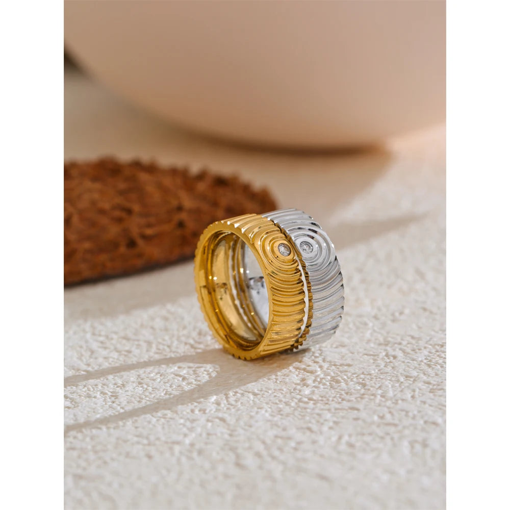 Yhpup 6789# Arrival Stainless Steel Round Striped Zircon Ring High Quality Minimalist Finger Fashion Jewelry Bijoux Femme