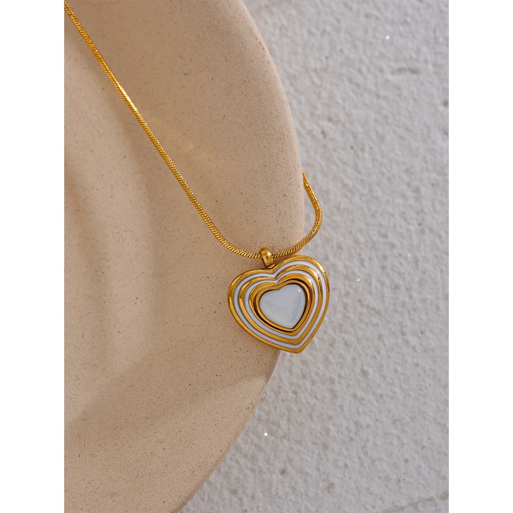 Yhpup 316l Stainless Steel Natural Shell Heart Pendant Collar Necklace for Women Gold Color Romantic Charm Jewelry Bijoux Gift