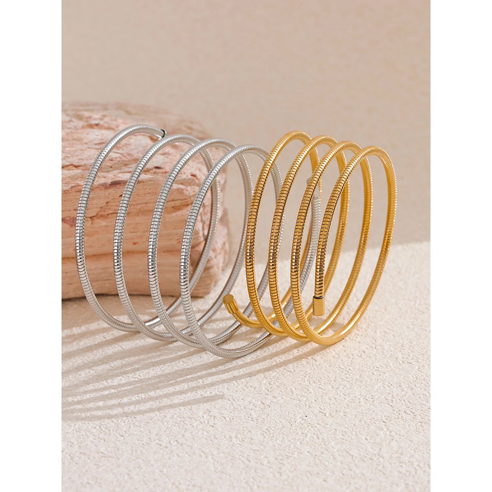 Yhpup Statement Stainless Steel Metal Layered Bracelet Bangle for Women Waterproof Texture High Quality Jewelry Accessories