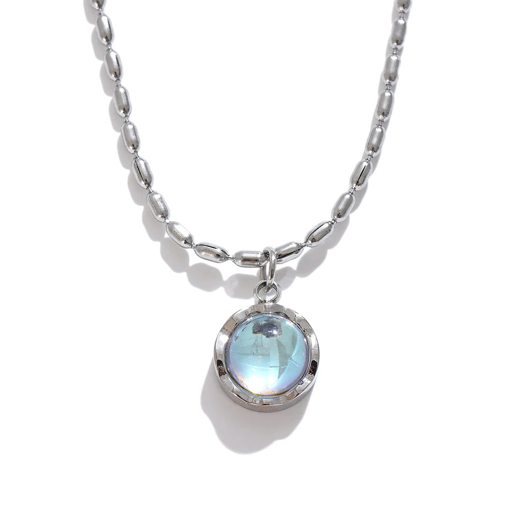 Yhpup Stainless Steel Exquisite Moonlight Stone Drop Necklace for Women High Quality Chic Chain Charm Jewelry Gift Waterproof