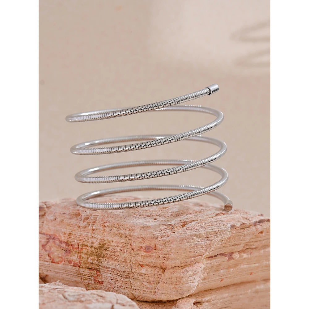 Yhpup Statement Stainless Steel Metal Layered Bracelet Bangle for Women Waterproof Texture High Quality Jewelry Accessories