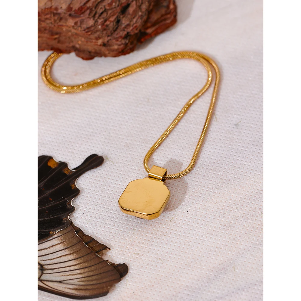 Yhpup High Quality Natural Tiger Stone Square Pendant Necklace Rust Proof Gold Color Fashion Collar Versatile Jewelry Gift