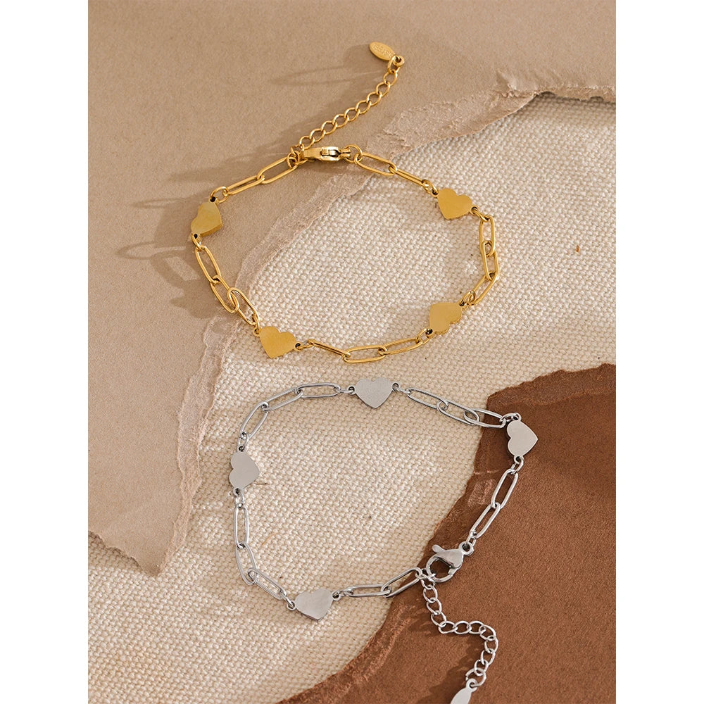 Yhpup Fashion Stainless Steel Heart Handmade Chain Bracelet Bangle Waterproof Daily Charm Wrist Jewelry Bijoux Femme