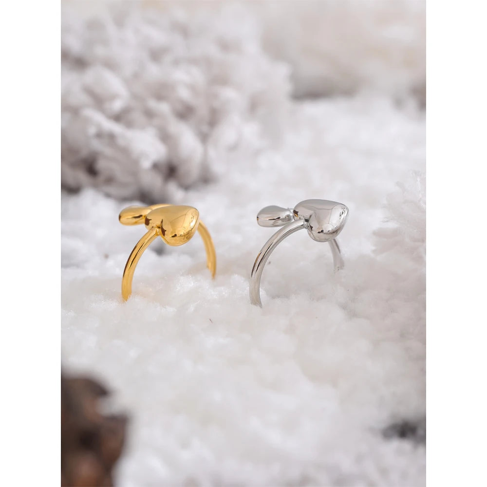 Ypup New 18K PVD Plated Stainless Steel Heart Love Open Adjustable Ring High Quality Waterproof Jewelry Handmade Polished Gift