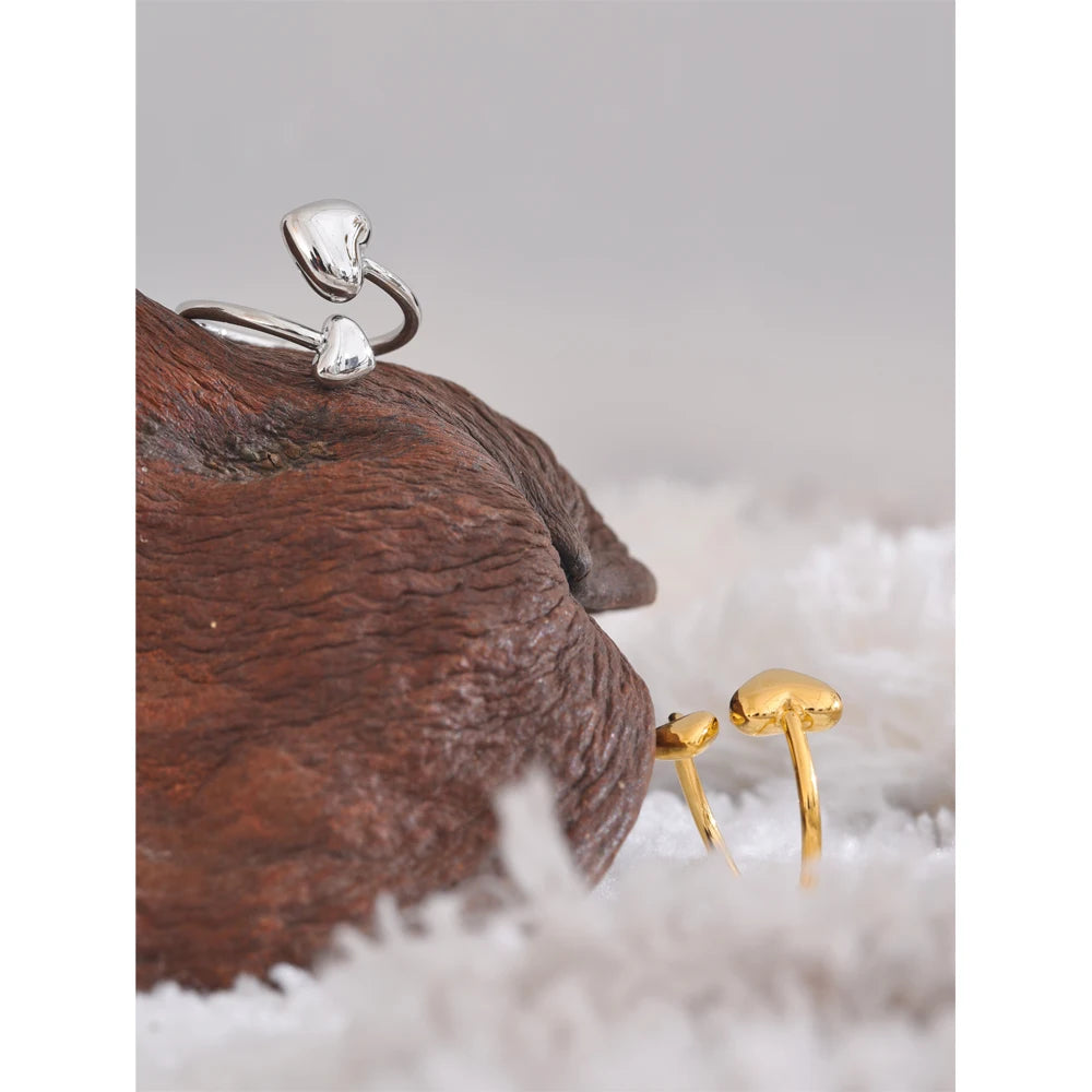 Ypup New 18K PVD Plated Stainless Steel Heart Love Open Adjustable Ring High Quality Waterproof Jewelry Handmade Polished Gift