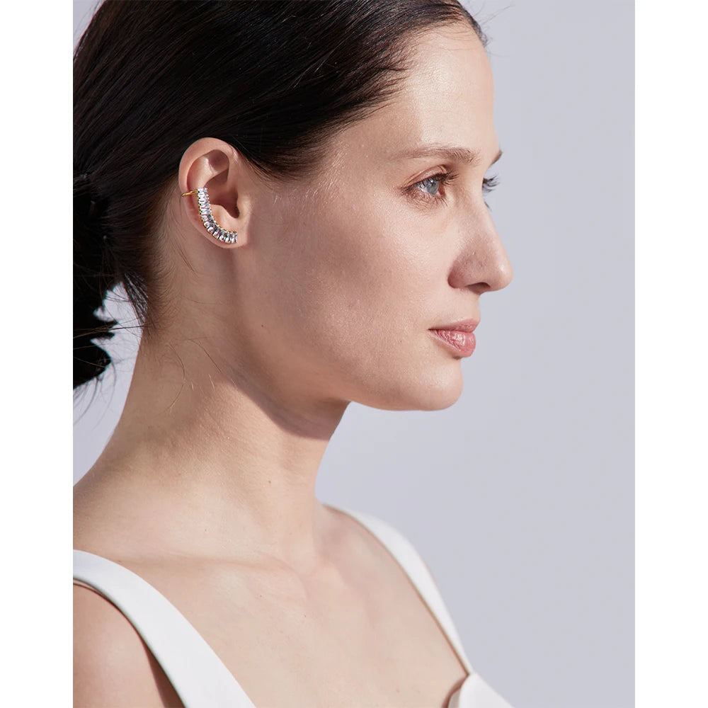 Yhpup Exquisite Luxury Bling Cubic Zirconia 18K Gold Plated Stainless Steel Ear Clip Earrings Stylish Charm Jewelry Women