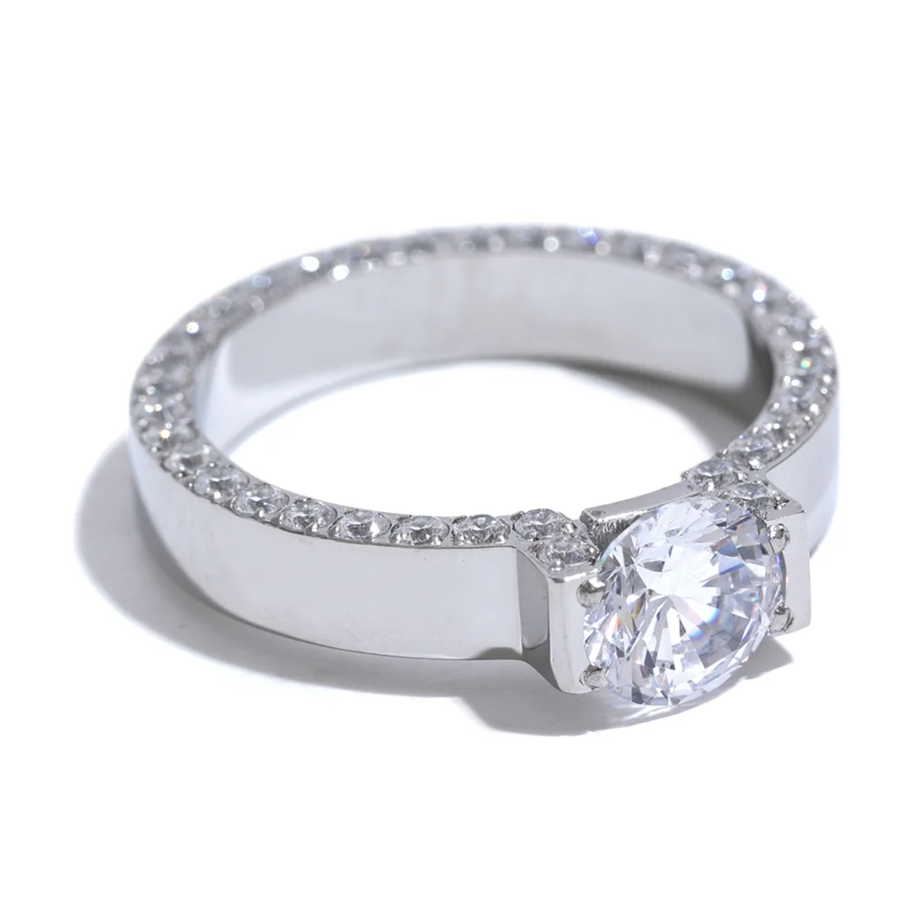 Yhpup Luxury Bling AAA Cubic Zirconia Stainless Steel Fashion Wedding Ring Women High Quality Exquisite Anniversary Jewelry Gift
