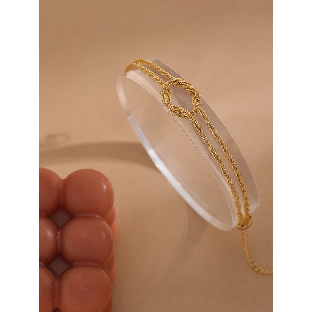 Yhpup Charm 316 Stainless Steel Gypsophila Knot Chain Cuff Bracelet for Women 18k Gold Plated Adjustable Bangle Bijoux Gift