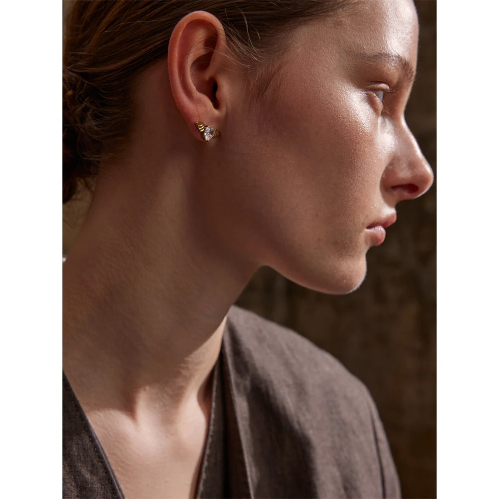Yhpup Fashion Stainless Steel Shiny Cubic Zirconia Wing Stud Earrings for Women Prevent Allergy Chic Daily Jewelry Gift