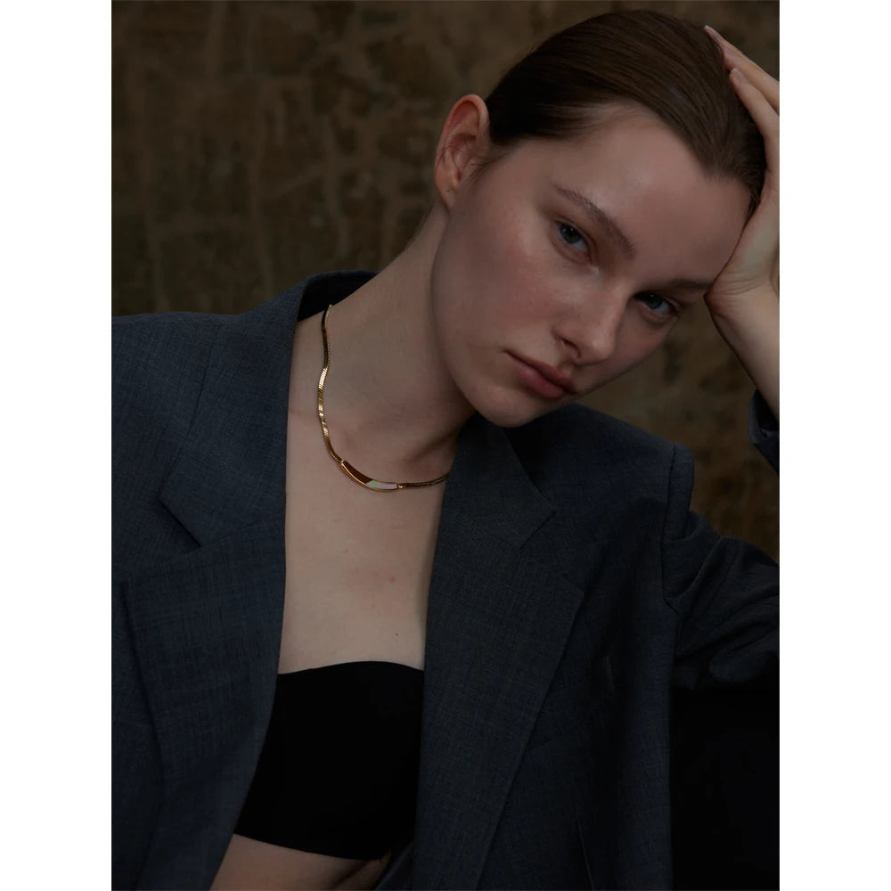 Yhpup Exquisite Chain Stainless Steel Natural Shell Collar Necklace Tarnish Resistant 18K PVD Plated Stylish Daily Jewelry Gift