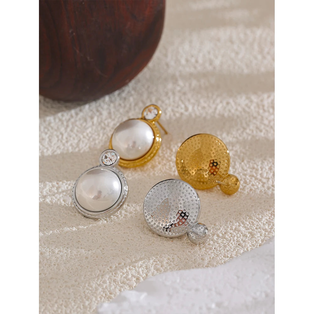 Yhpup Waterproof Korean Style Zirconia Imitation Pearls Stud Earrings Stainless Steel Elegant Daily Classic Fashion Jewelry