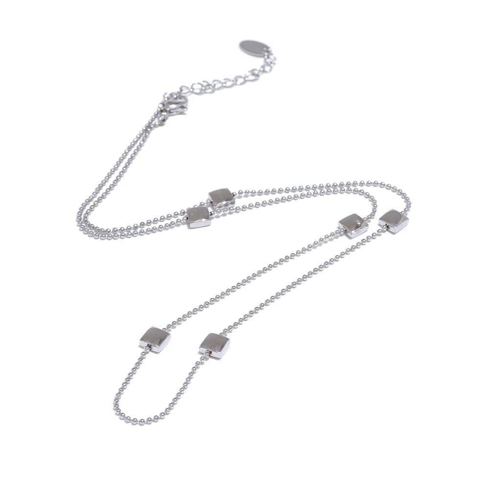 Yhpup New 316L Stainless Steel Square Beads Chain Necklace Rust Proof Exquisite Daily Chic Women Waterproof Jewelry Gift