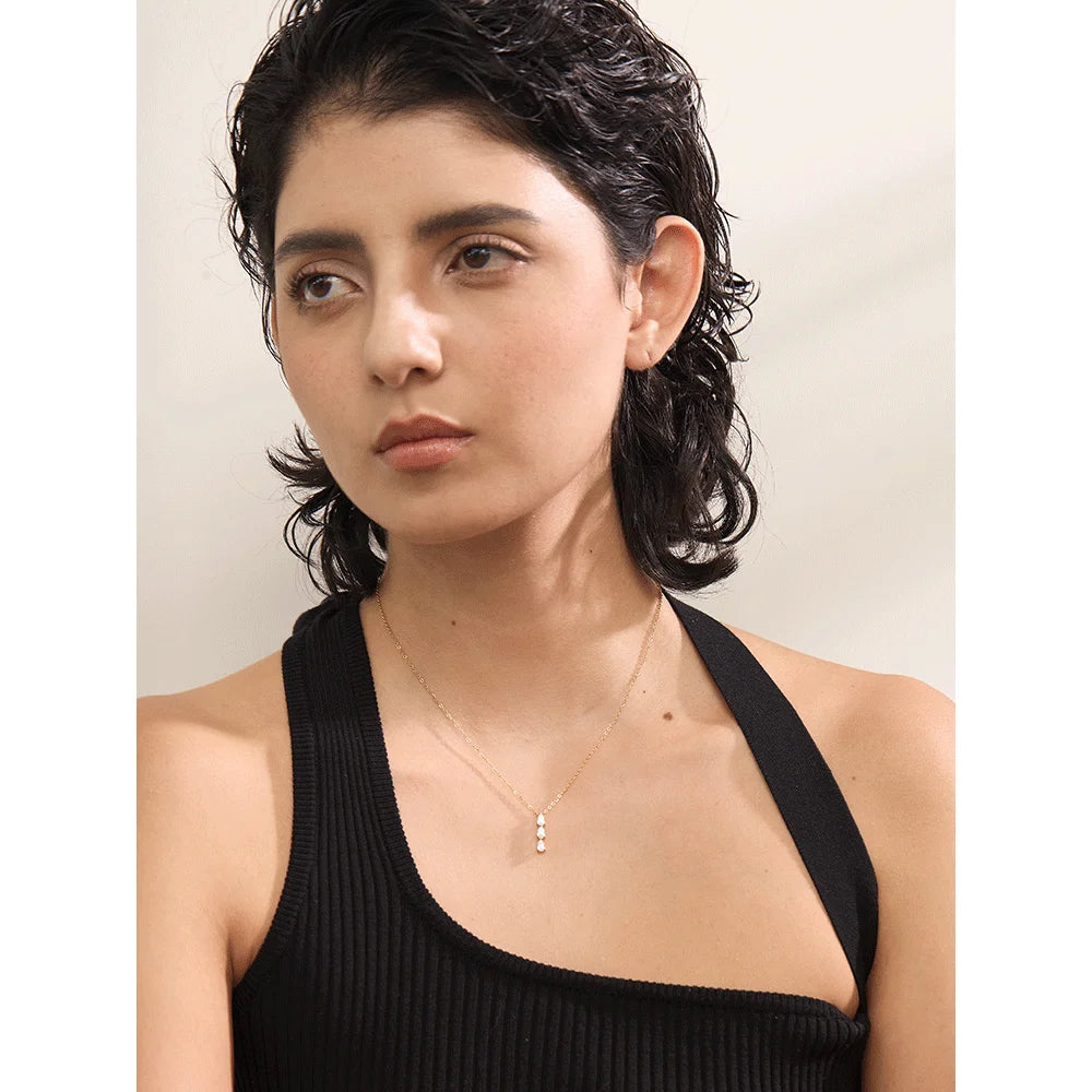 Yhpup Delicate Shiny Cubic Zirconia Water Drop Collar Necklace Pendant Stainless Steel Fashion Sweet Chic Jewelry Gift