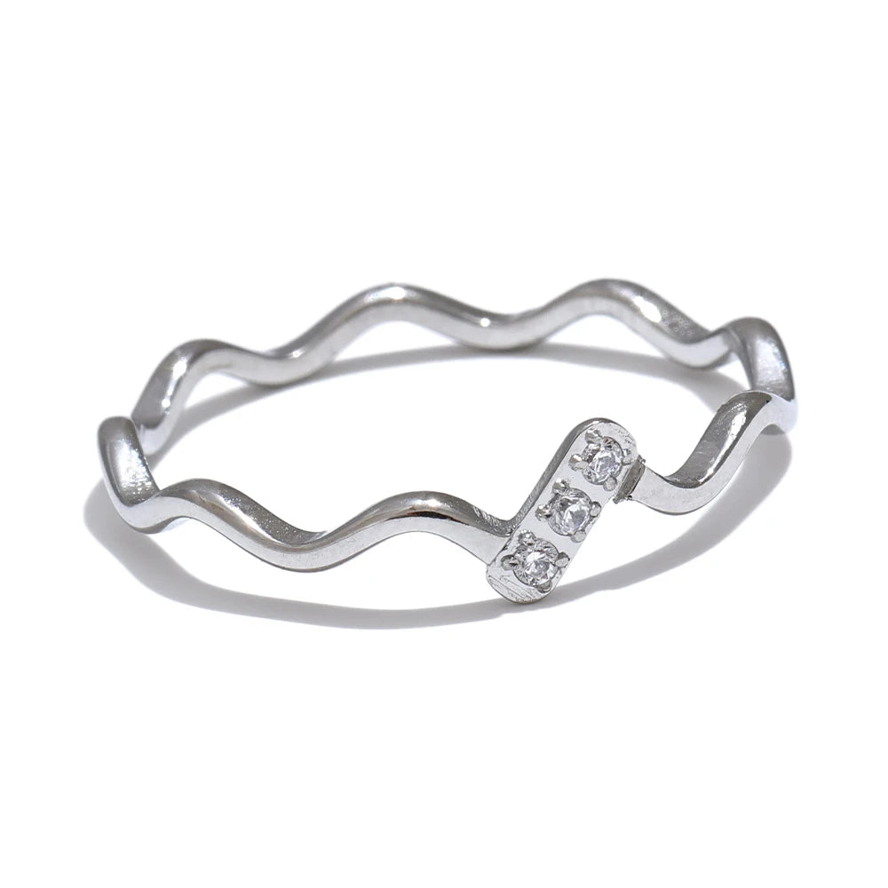 Yhpup Minimalist Bling Cubic Zirconia Thin Ring Tarnish Resistant Stainless Steel Fashion Exquisite Jewelry for Women Gift