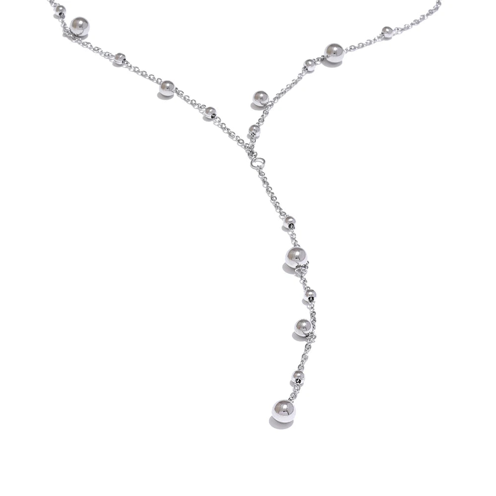 Yhpup Stainless Steel Bead Long Pendant Necklace Minimalist 18 K PVD Plated Metal Collar Fashion Jewelry бижутерия Party Gift