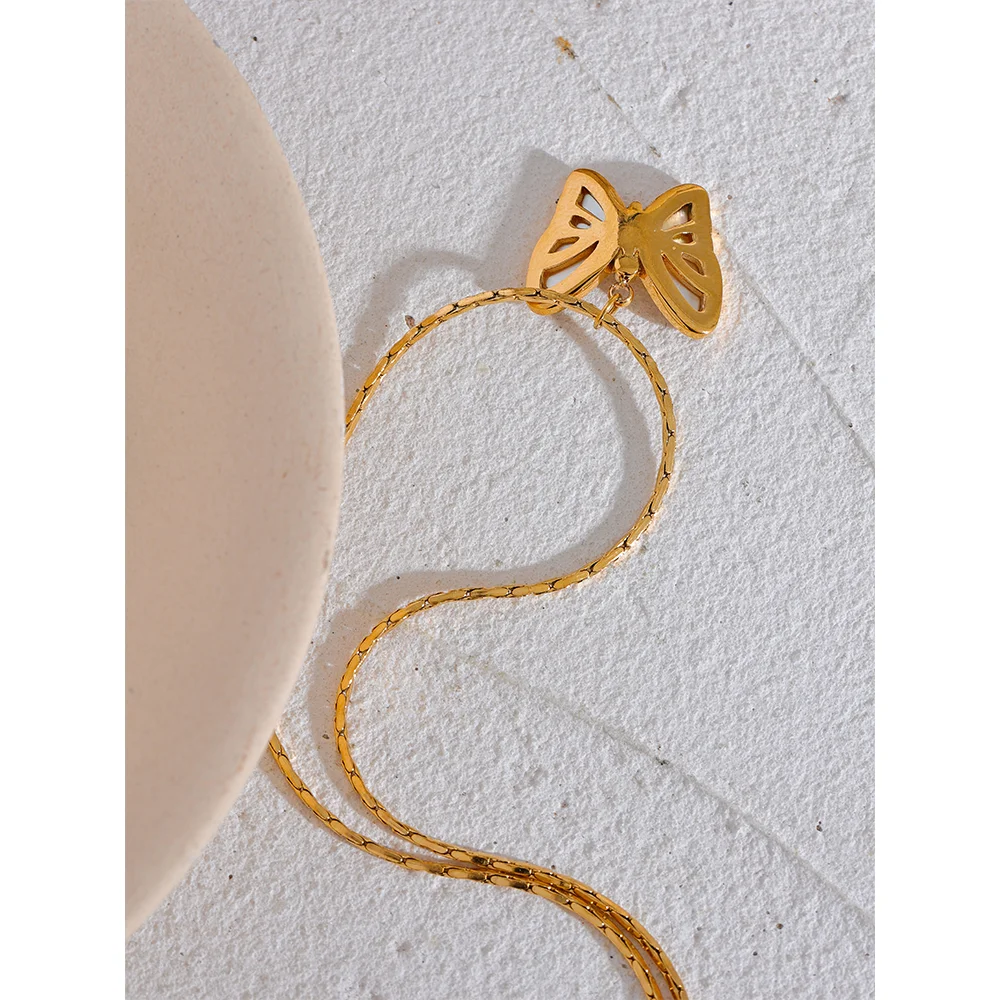 Yhpup Delicate Zircon Stainless Steel Natural Shell Butterfly Cast Pendant Necklace Gold Color Women Fashion Neck Jewelry Gift