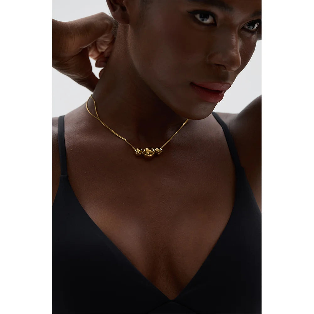 Yhpup 316l Stainless Steel Round Beads Chain Pendant Necklace 18K PVD Plated Metal Women Fashion Daily Trendy Jewelry Gift