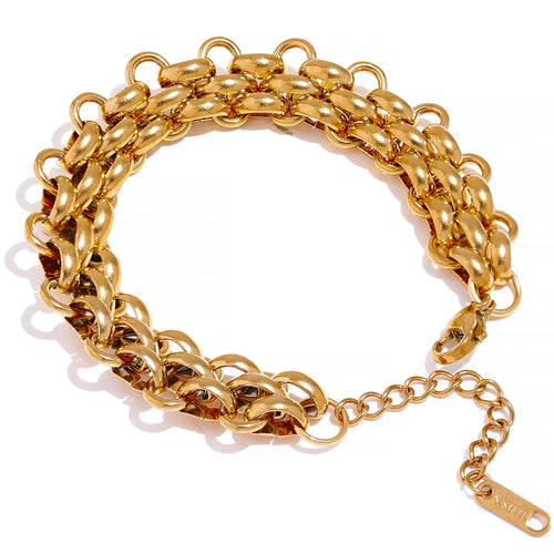 Yhpup Stainless Steel 18k Gold Plated Metal Width Cuban Chain Adjustable Charm Bracelet Bangle Fashion Statement Trendy Jewelry