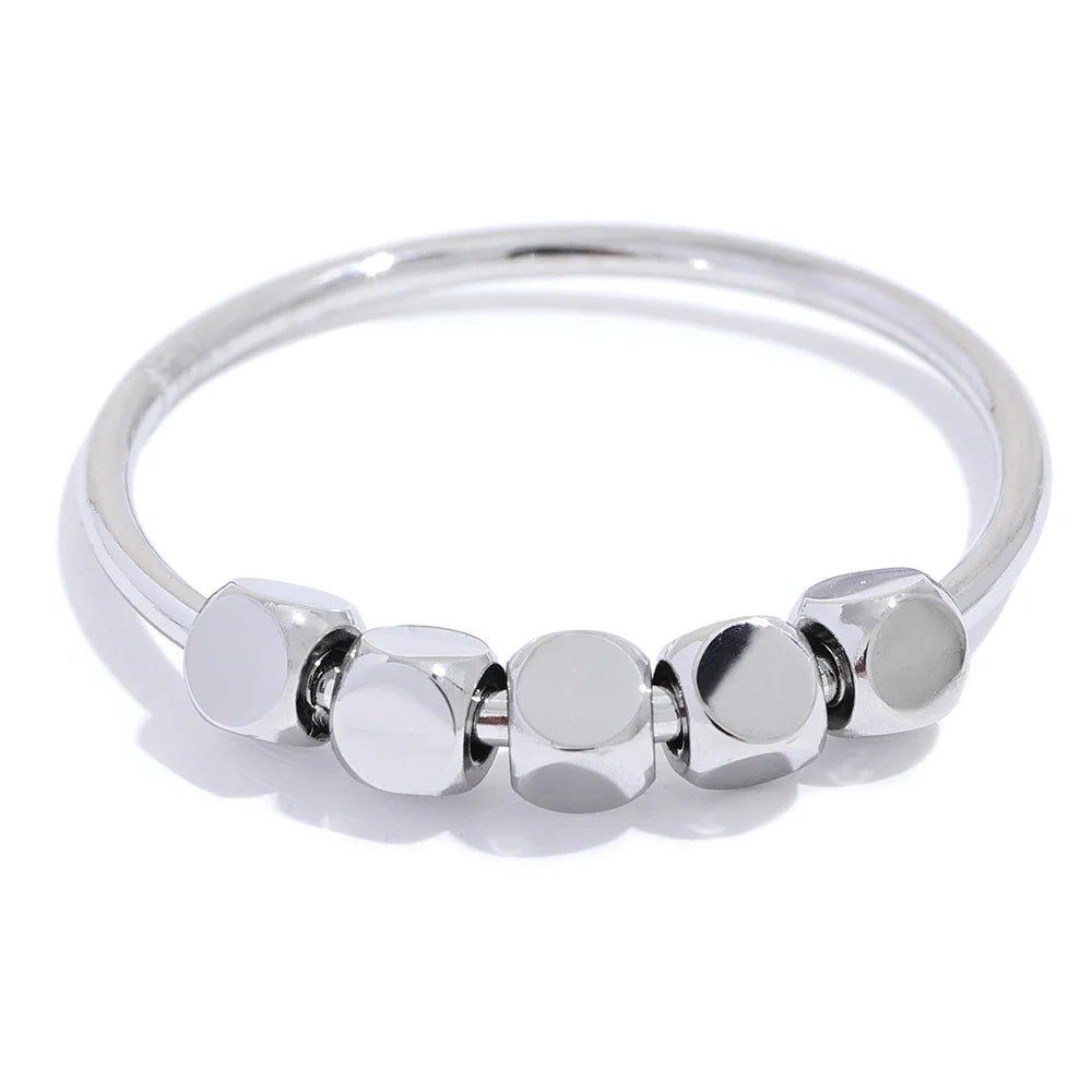 Yhpup Stainless Steel Square Beads Ring Women Fashion Thin Metal Gold Silver Color Summer Rust Proof Finger Jewelry Anneaux