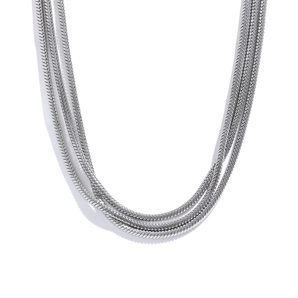 Yhpup Waterproof Stainless Steel Layered Adjustable Overlay Long Chain Necklace 18K Gold Plated Metal Trendy Fashion Jewelry
