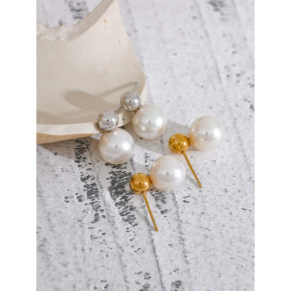 Yhpup Round Simulated Pearls Stud Earrings Chic Stainless Steel Korean Jewelry for Women Elegant Trendy Gala Gift