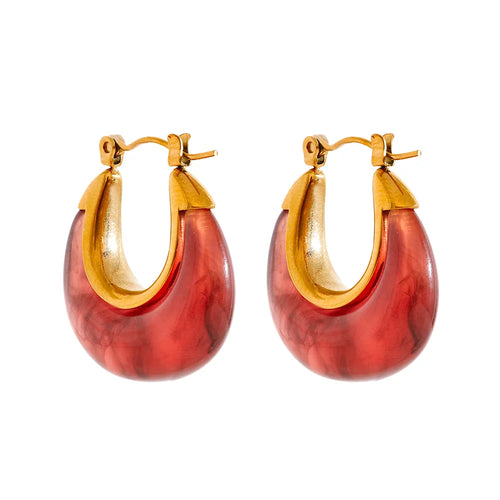 Yhpup Fashion Stainless Steel Acetic Acid Resin Hollow Chunky Hoop Earrings for Women Prevent Allergy Charms Jewelry Party Gift