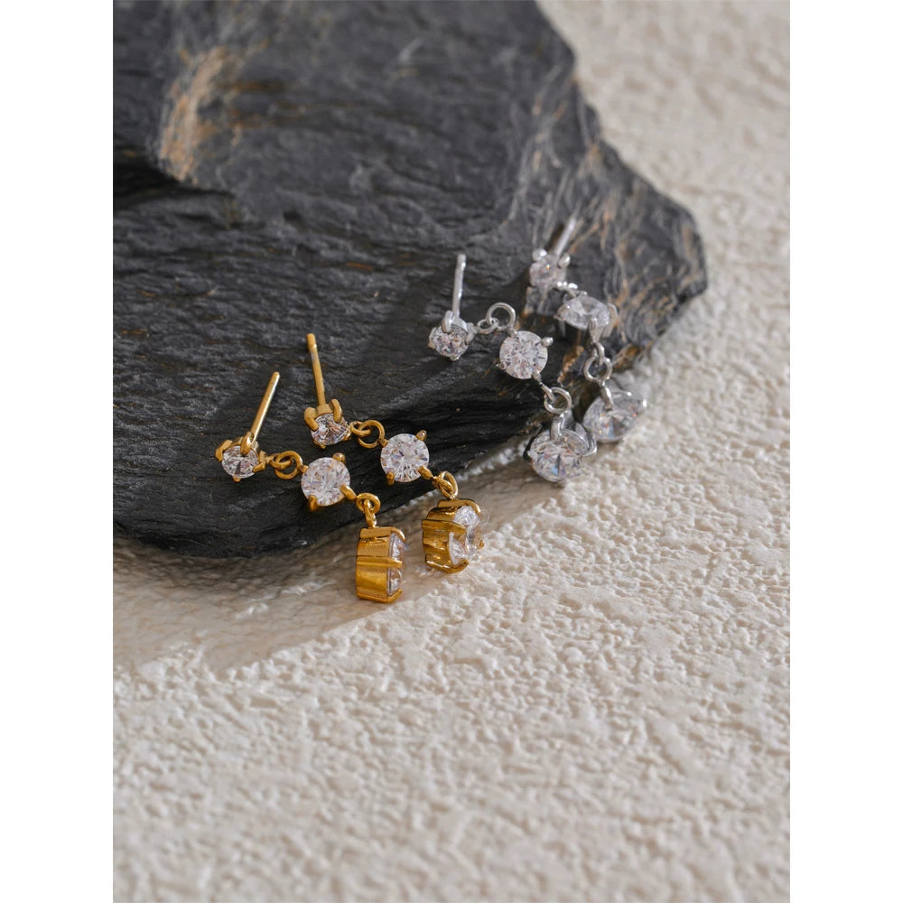 Yhpup Delicate Bling Cubic Zirconia Small Square Drop Earrings High-Grade Stainless Steel Waterproof Fashion Gift 316L Jewelry