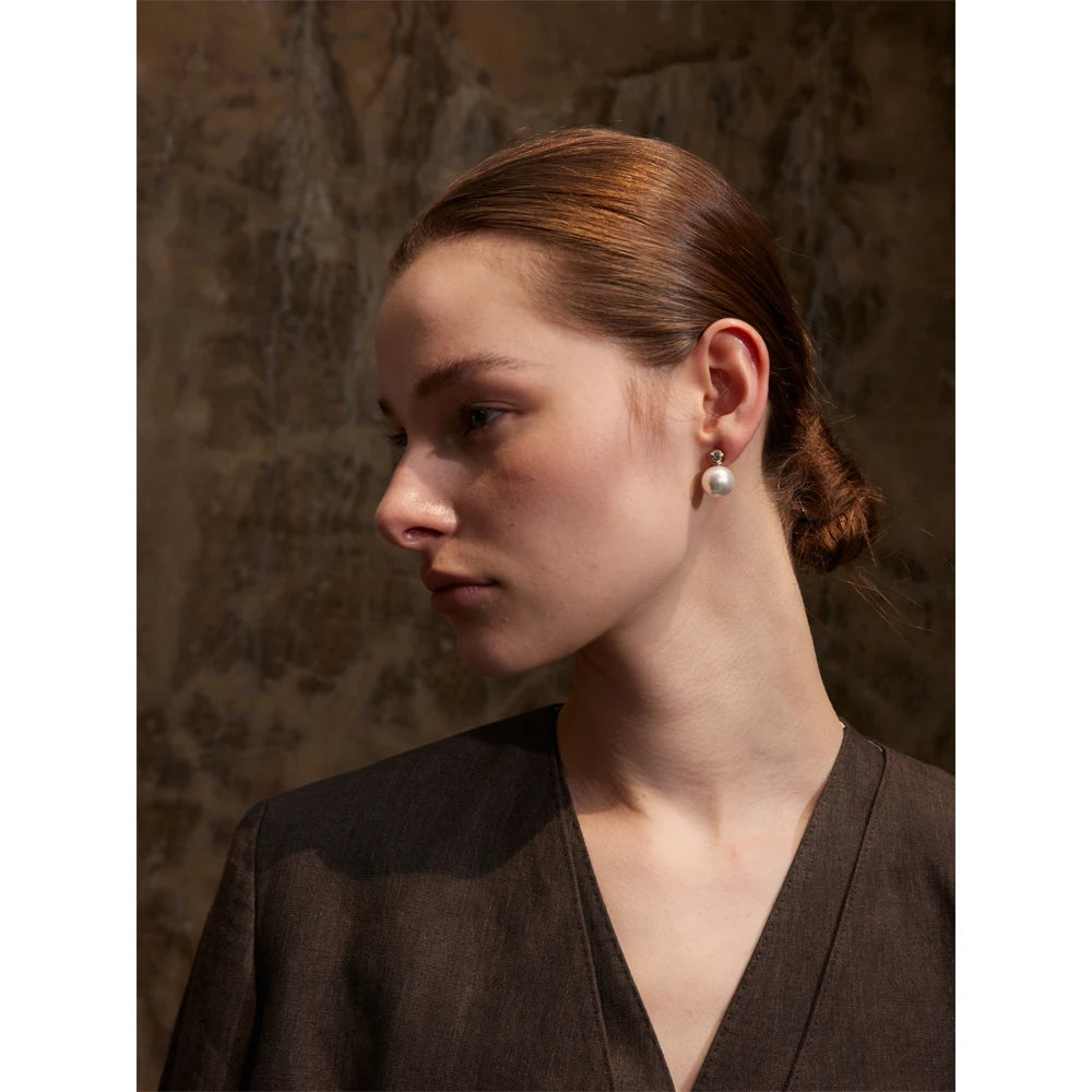 Yhpup Korean Style Imitation Pearls Zircon Round Classic Daily Stud Earrings Women Stainless Steel Charm Fashion Jewelry Gift