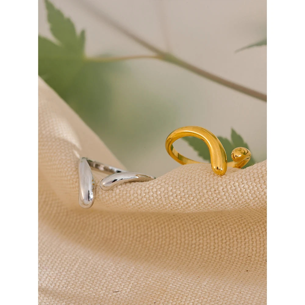 Yhpup Minimalist New Style Stainless Steel Open Chic Adjustable Ring Fashion Thin Finger Korean High Quality Jewelry 18K Golden
