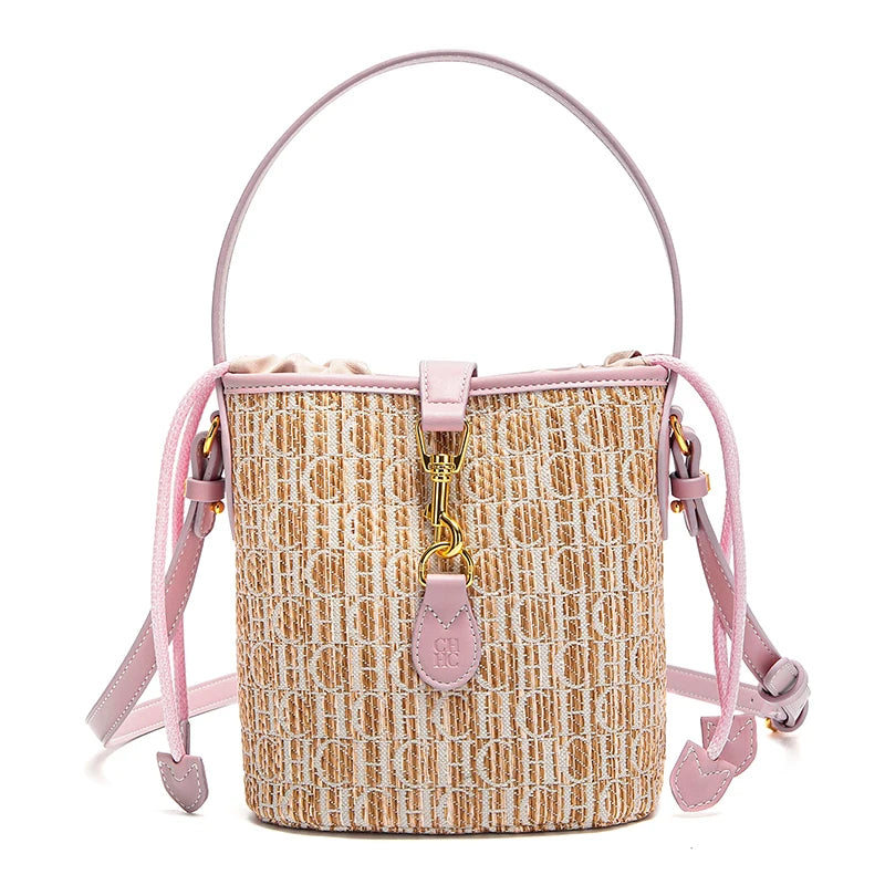 CH Summer New PP Grass Woven Handbag Holiday Phone Bag Women's Shoulder Bag