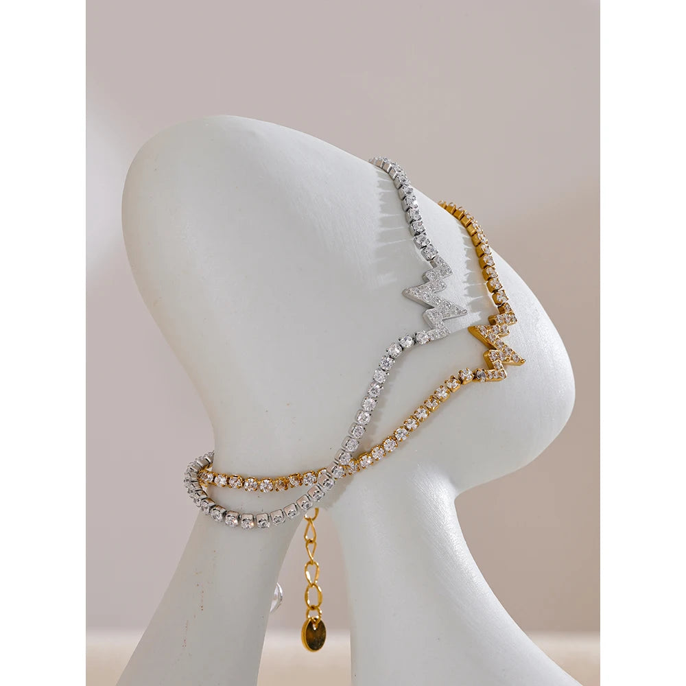 Yhpup Delicate Bling Cubic Zirconia Chain Fashion Bracelet Bangle High-Grade Gold Color 18K PVD Plated Premium Jewelry