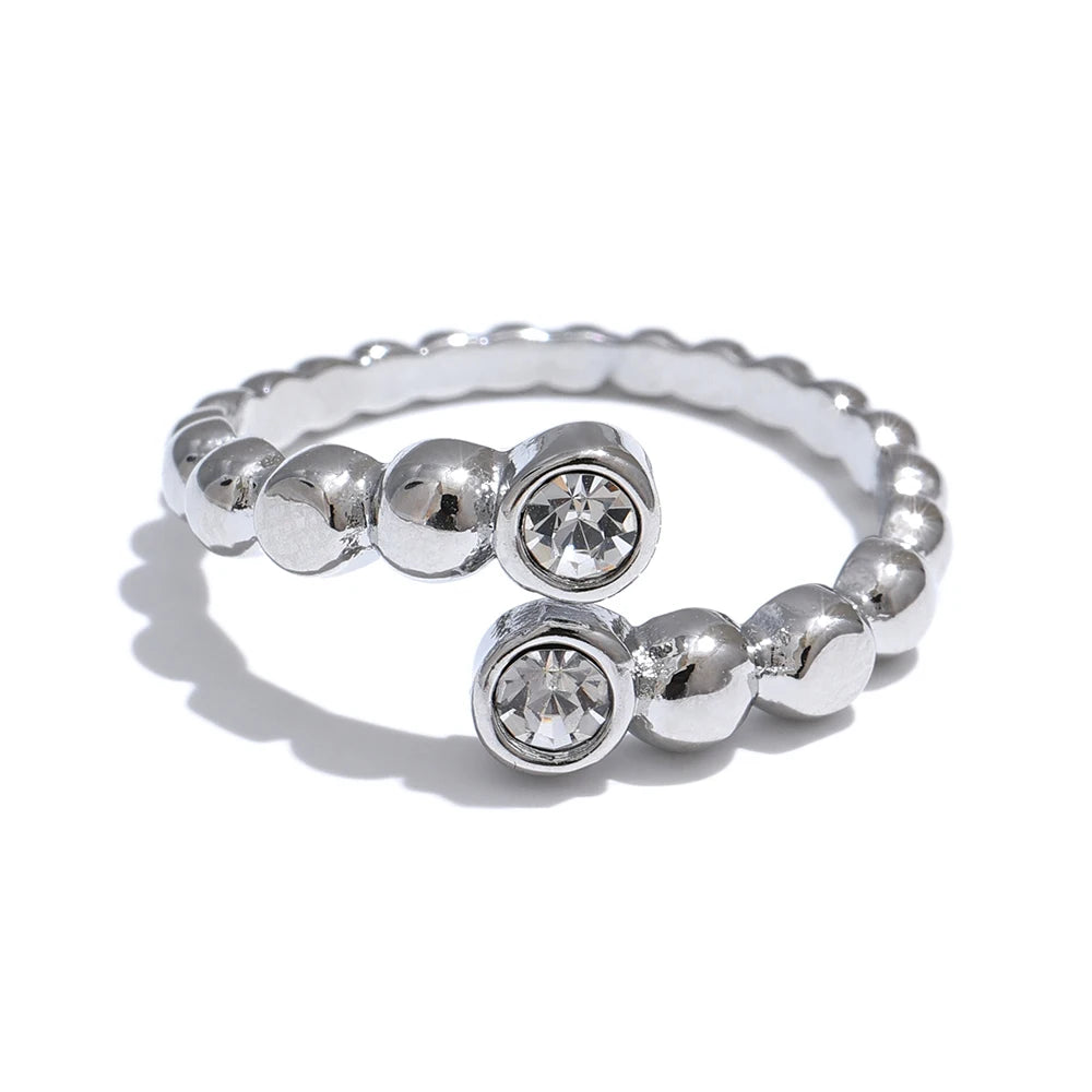Yhpup Chic Stainless Steel Adjustable Open Ring Zircon Gold & Platinum Plated Fashion Jewelry Finger Accessories