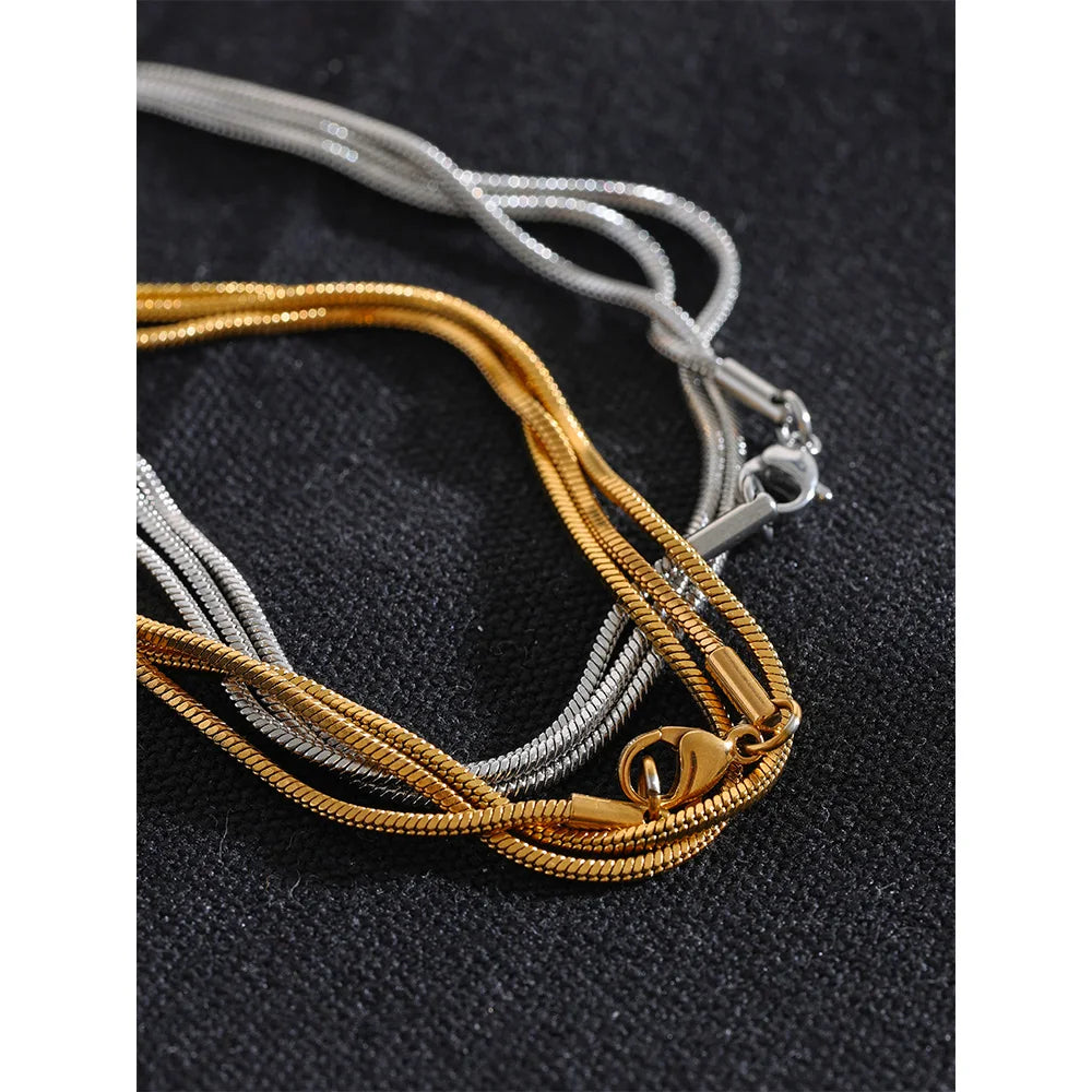 Yhpup Waterproof Stainless Steel Layered Adjustable Overlay Long Chain Necklace 18K Gold Plated Metal Trendy Fashion Jewelry