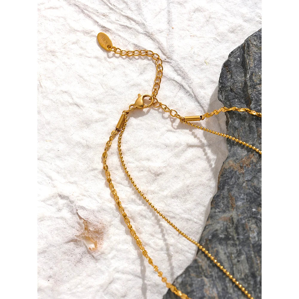 Yhpup Stylish Layered Chain Stainless Steel Necklace 18K Gold Plated Texture Waterproof Trendy Korean Thin Chain Jewelry Women