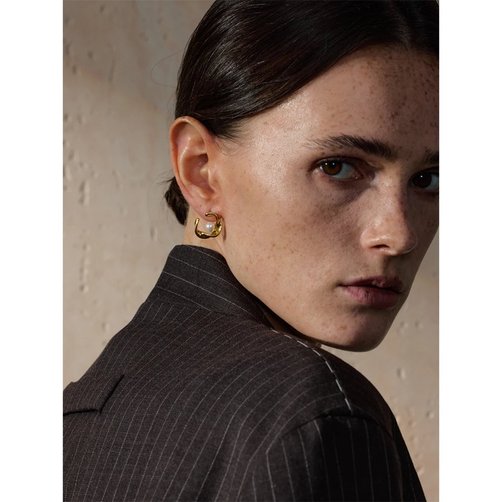 Yhpup Minimalist Stainless Steel Geometric Imitation Pearls Daily Stud Earrings Women 18K PVD Plated Korean Fashion Jewelry Gift