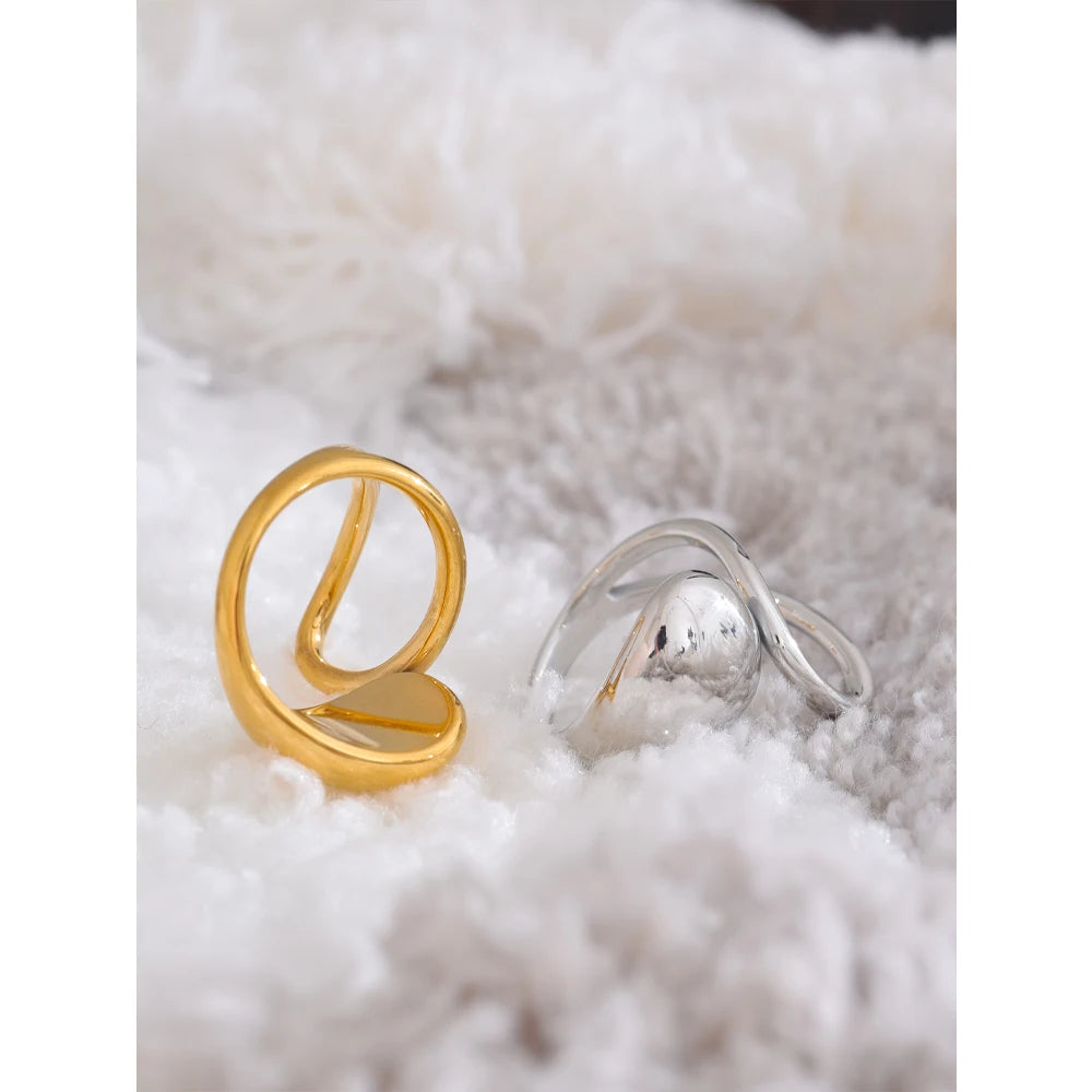 Yhpup Creative 316L Stainless Steel Geometric Fashion Open Adjustable Ring 18K PVD Plated New Daily Chic High Quality Jewelry