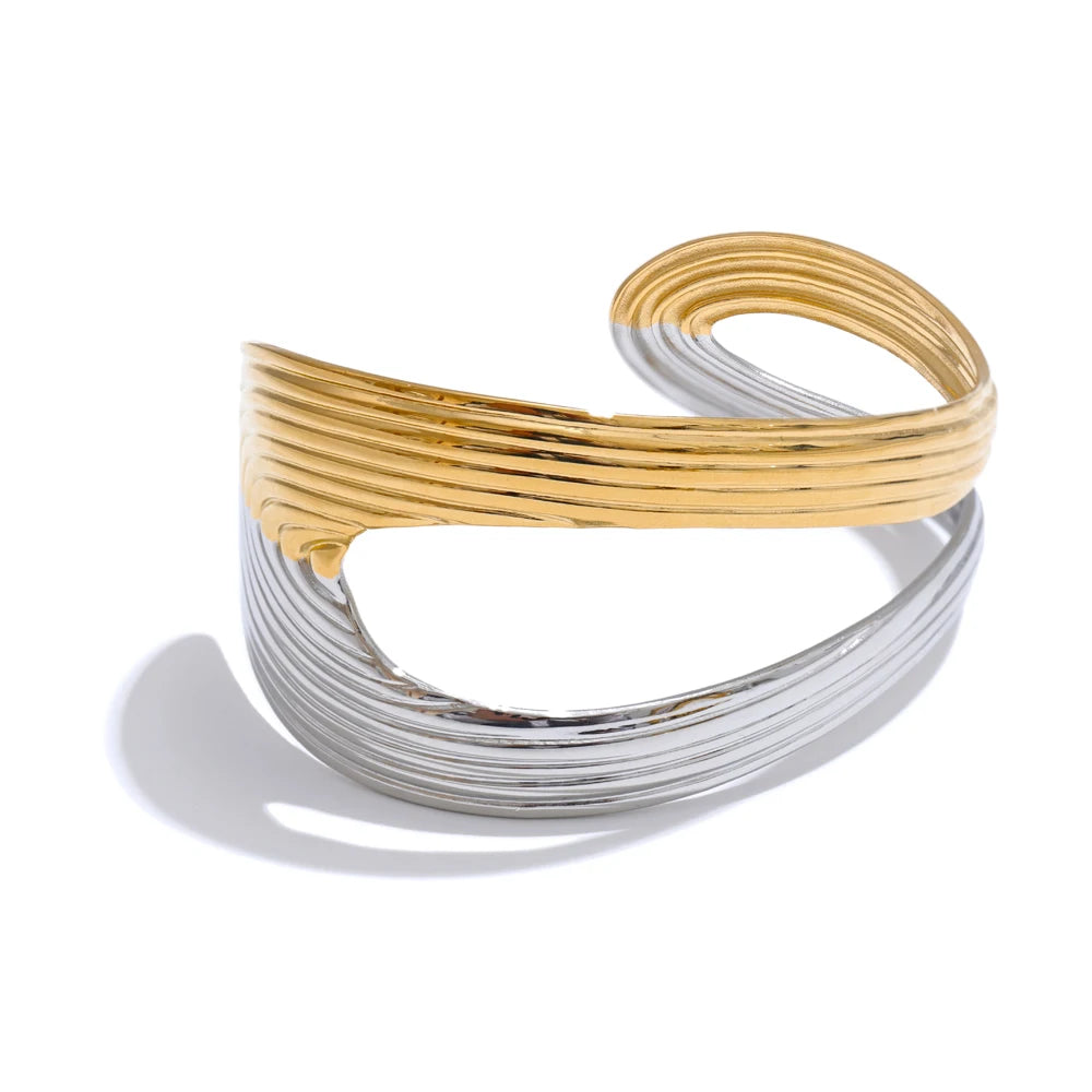 Yhpup Personalized Stainless Steel Metal Hollow Geometric Cuff Open Minimalist Fashion Bracelet Bangle for Women Wrist Jewelry
